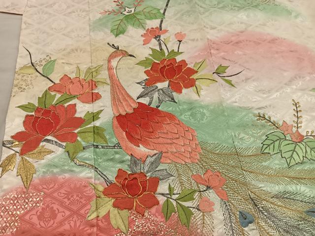 平和屋着物■豪華振袖 駒刺繍 孔雀花文 暈し染め 金彩 正絹 逸品 BAAX1475mz