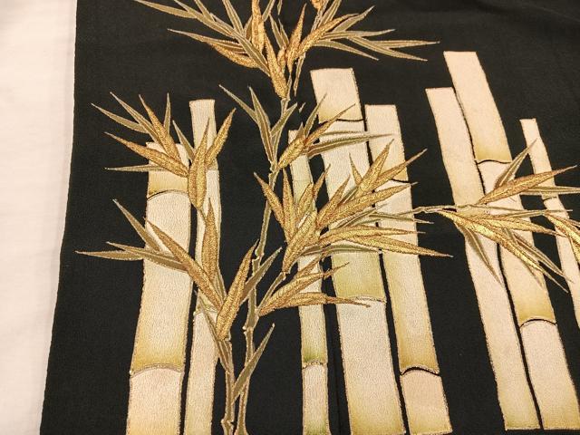 平和屋着物■豪華黒留袖 刺繍 笹の葉文 金彩 正絹 逸品 BAAX1484mz