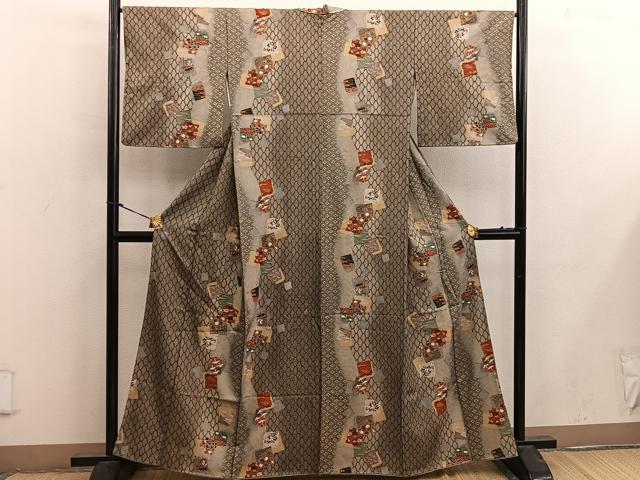 平和屋着物■上質な小紋 色紙重ね飛鶴花文 金彩 正絹 逸品 BAAX1494mz