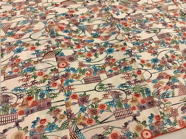 平和屋着物■上質な小紋 型染め 風景花文 正絹 逸品 BAAX1500mz