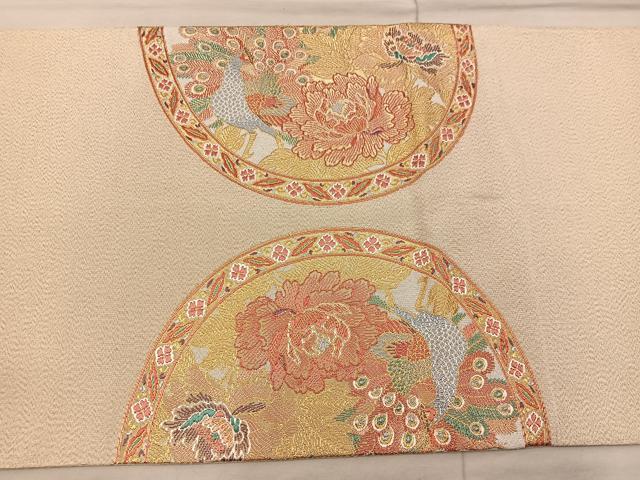 平和屋着物◎太鼓柄袋帯 牡丹園孔雀文 金糸 正絹 逸品 BAAX1532mz