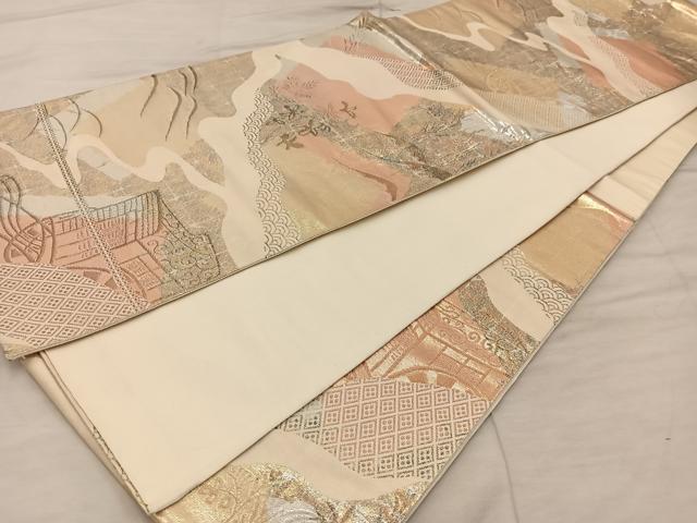平和屋着物◎六通柄袋帯 御所車花文 金糸 正絹 逸品 BAAX1536mz