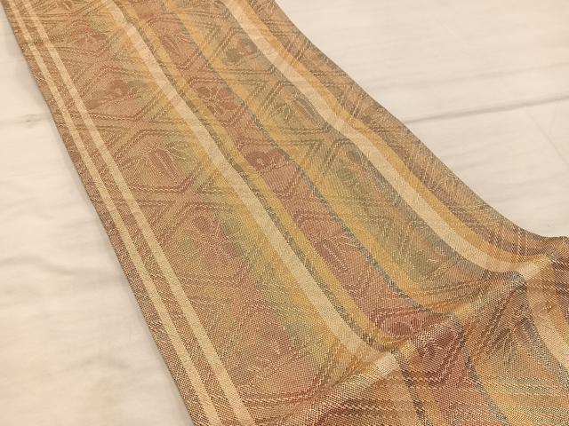 平和屋着物◎六通柄袋帯 菱花文 金糸 正絹 逸品 BAAX1546mz