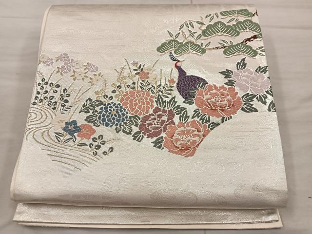 平和屋着物◎六通柄袋帯 唐織 華鳥春景 金銀糸 正絹 逸品 BAAX1549mz