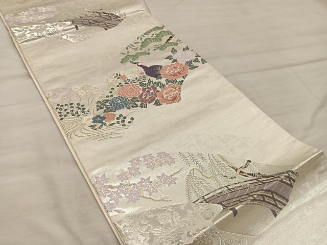 平和屋着物◎六通柄袋帯 唐織 華鳥春景 金銀糸 正絹 逸品 BAAX1549mz