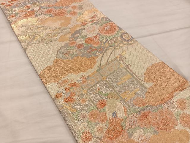 平和屋着物◎佐賀錦 六通柄袋帯 雲重ね花車文 金糸 正絹 逸品 BAAX1554mz