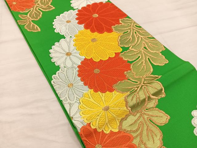 平和屋着物◎西陣 六通柄袋帯 唐織 菊 金銀糸 正絹 逸品 未使用 BAAX1558mz