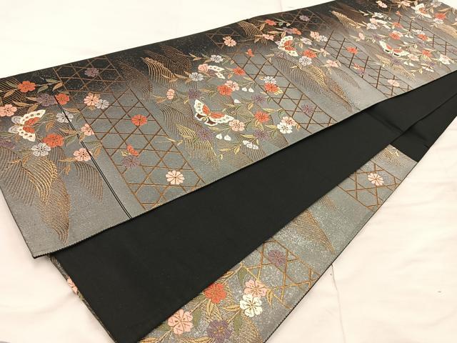 平和屋着物◎六通柄袋帯 唐織 舞蝶花文 金糸 正絹 逸品 BAAX1575mz
