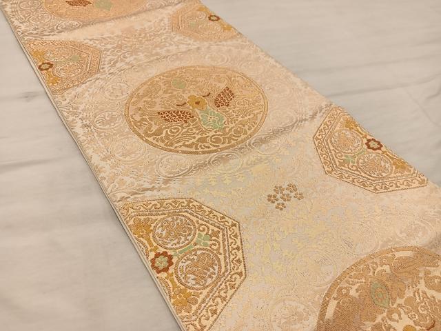 平和屋着物◎全通柄 本袋帯 向かい鳥丸文 金糸 正絹 逸品 BAAX1577mz