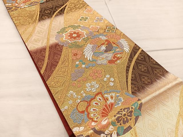 平和屋着物◎六通柄袋帯 唐織 鳳凰花文 金糸 正絹 逸品 BAAX1588mz
