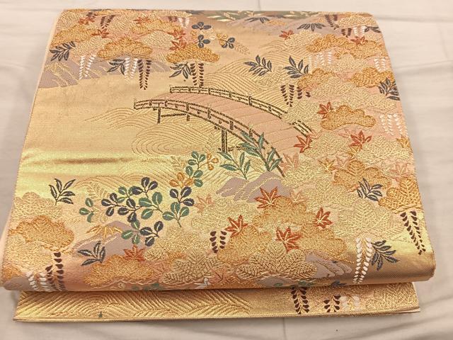 平和屋着物◎六通柄袋帯 唐織 花鳥風月 金糸 正絹 逸品 BAAX1590mz