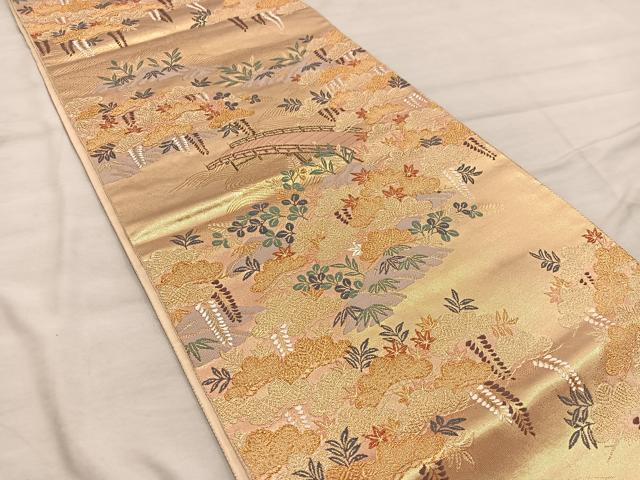 平和屋着物◎六通柄袋帯 唐織 花鳥風月 金糸 正絹 逸品 BAAX1590mz