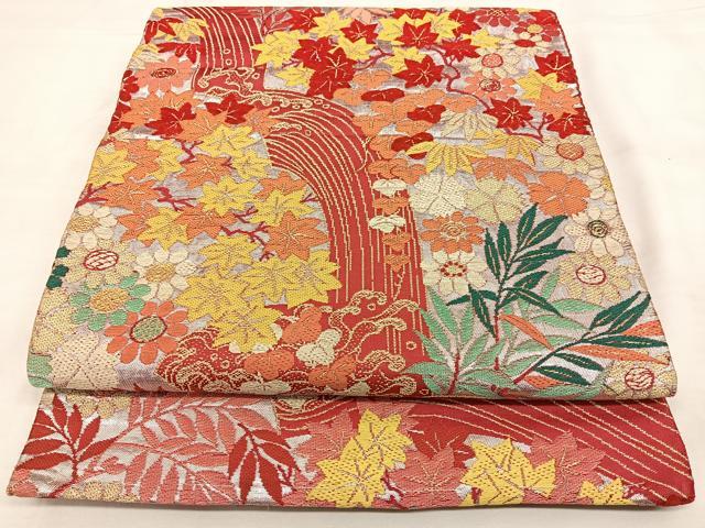 平和屋着物◎六通柄 京袋帯 唐織 草花文 銀糸 正絹 逸品 BAAX1604qw