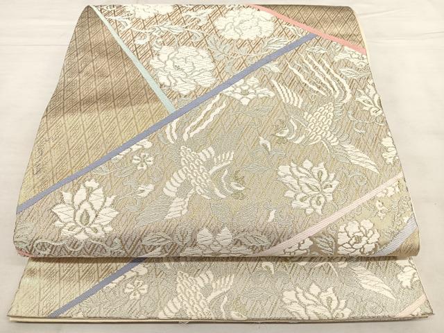 平和屋着物◎六通柄袋帯 唐織 切嵌花鳥文 金銀糸 正絹 逸品 BAAX1607qw