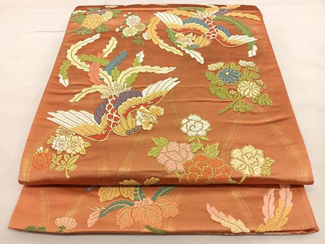 平和屋着物◎六通柄袋帯 唐織 花鳥文 金糸 正絹 逸品 BAAX1610qw