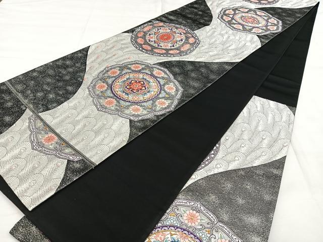 平和屋着物◎六通柄袋帯 唐織 孔雀羽花文 金銀糸 正絹 逸品 BAAX1616qw