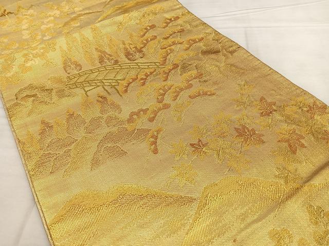 平和屋着物◎佐賀錦 六通柄袋帯 唐織 風景文 金糸 正絹 逸品 BAAX1624qw