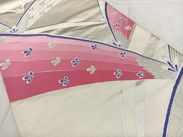 平和屋着物◎六通柄袋帯 唐織 舞花文 銀糸 正絹 逸品 BAAX1636qw