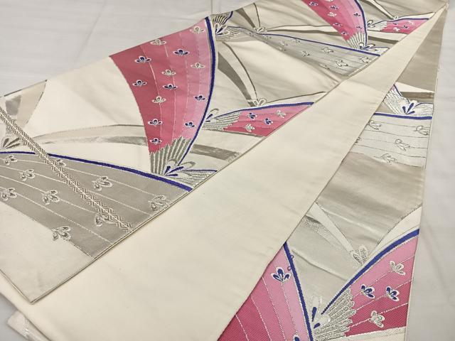 平和屋着物◎六通柄袋帯 唐織 舞花文 銀糸 正絹 逸品 BAAX1636qw