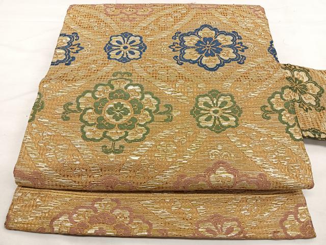 平和屋着物◎九寸名古屋帯 唐織 七宝花文 金銀糸 正絹 逸品 BAAX1643qw