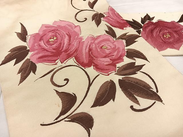 平和屋着物◎九寸名古屋帯 唐織 薔薇 金糸 正絹 逸品 BAAX1644qw