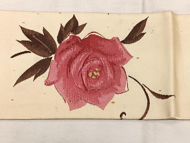 平和屋着物◎九寸名古屋帯 唐織 薔薇 金糸 正絹 逸品 BAAX1644qw