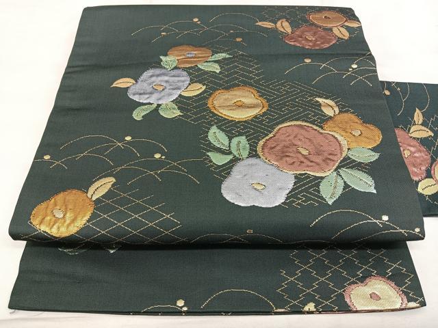 平和屋着物◎九寸名古屋帯 草花文 金銀糸 正絹 逸品 BAAX1651qw
