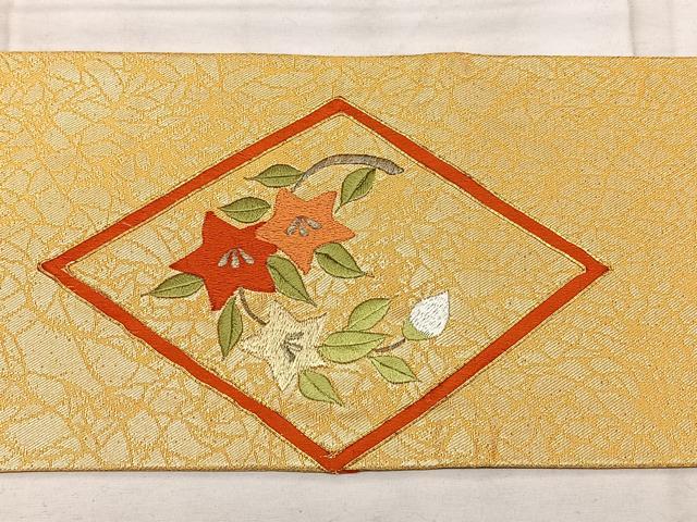 平和屋着物◎九寸名古屋帯 総刺繍 駒刺繍 雲取り花文 金銀糸 正絹 逸品 BAAX1660qw
