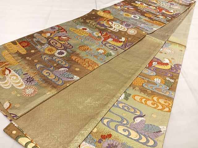 平和屋着物◎佐賀錦 六通柄袋帯 唐織 流水鴛鴦文 金糸 正絹 逸品 BAAX1666qw