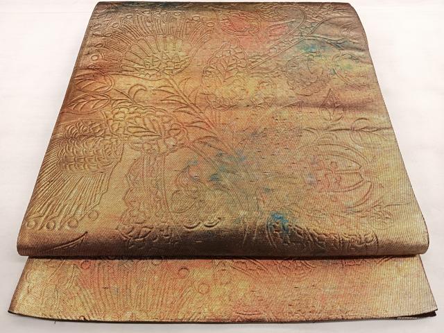 平和屋着物◎全通柄袋帯 花唐草文 引箔 正絹 逸品 BAAX1668qw