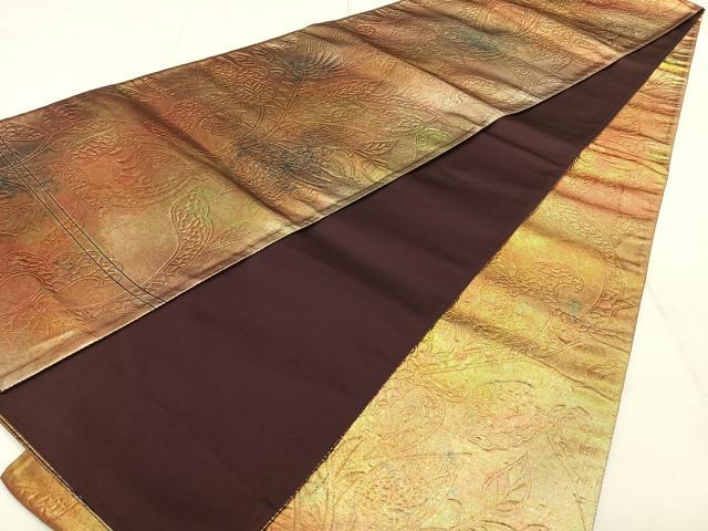 平和屋着物◎全通柄袋帯 花唐草文 引箔 正絹 逸品 BAAX1668qw