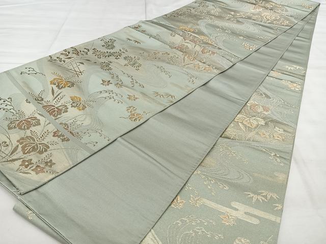 平和屋着物◎六通柄袋帯 唐織 流水草花文 金糸 正絹 逸品 BAAX1673qw