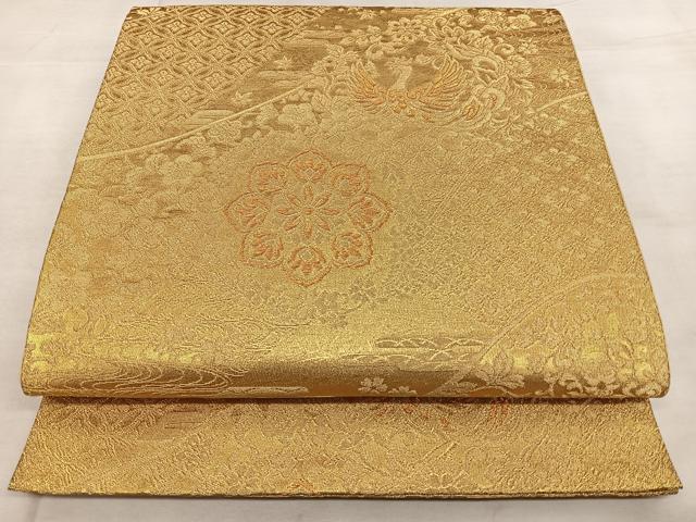 平和屋着物◎六通柄袋帯 唐織 花鳥文 金糸 正絹 逸品 BAAX1678qw