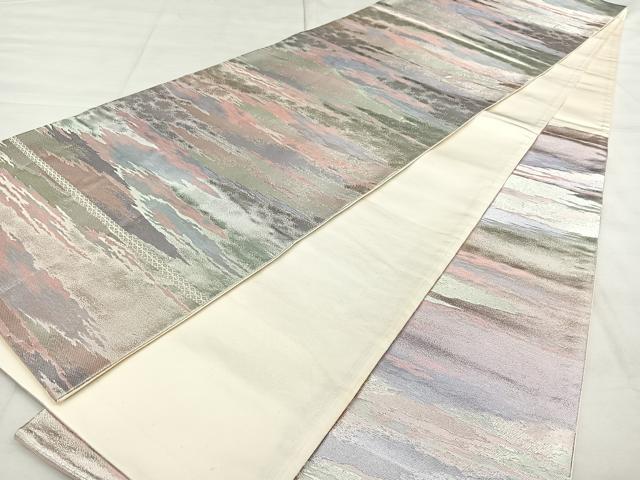平和屋着物◎六通柄袋帯 霞文 銀糸 正絹 逸品 BAAX1690qw