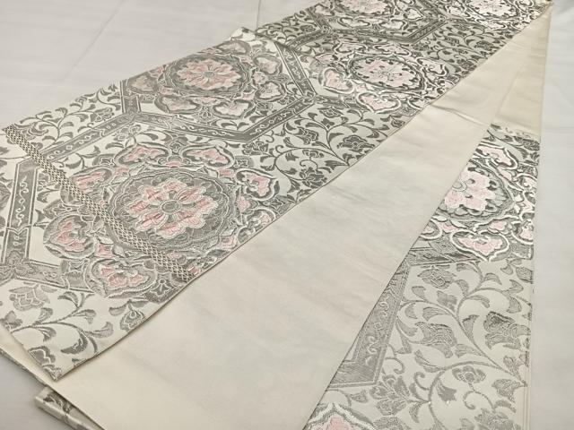 平和屋着物◎六通柄 本袋帯 唐織 純プラチナ箔 亀甲花文 正絹 逸品 BAAX1703qw