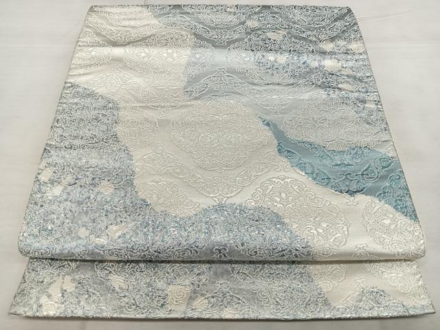 平和屋着物◎六通柄袋帯 唐織 道長吉祥文 銀糸 正絹 逸品 BAAX1707qw
