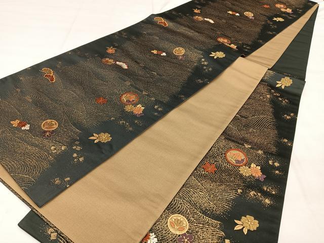平和屋着物◎六通柄袋帯 唐織 花蝶文 金糸 正絹 逸品 BAAX1708qw