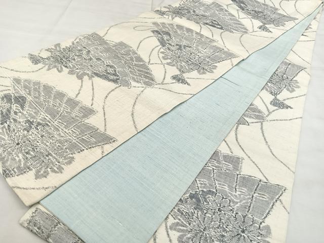 平和屋着物◎全通柄袋帯 紬地 檜扇文 正絹 逸品 BAAX1711qw