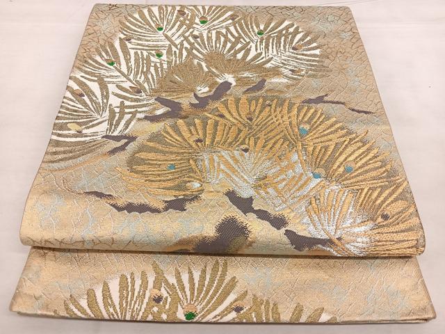 平和屋着物◎六通柄袋帯 唐織 枝松文 金銀糸 正絹 逸品 BAAX1713qw