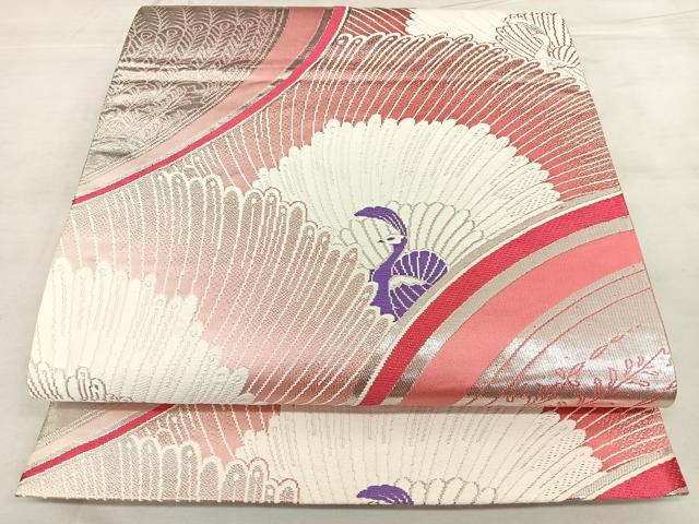平和屋着物◎両面 全通柄袋帯 唐織 桃山 孔雀文 銀糸 正絹 逸品 BAAX1716qw