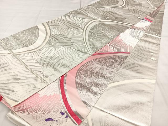 平和屋着物◎両面 全通柄袋帯 唐織 桃山 孔雀文 銀糸 正絹 逸品 BAAX1716qw