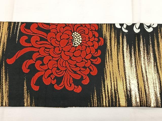 平和屋着物◎九寸名古屋帯 唐織 乱菊 黒地 金糸 正絹 逸品 BAAX1725qw