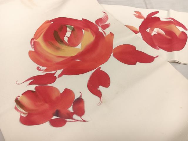 平和屋着物◎塩瀬 九寸名古屋帯 作家物 手描き 薔薇 正絹 逸品 BAAX1728qw