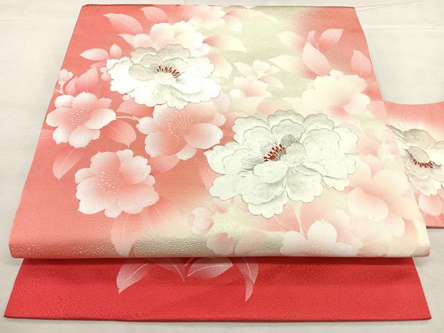 平和屋着物◎九寸名古屋帯 刺繍 牡丹 銀糸 正絹 逸品 BAAX1729qw