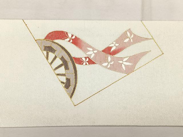 平和屋着物◎九寸名古屋帯 駒刺繍 色紙重ね御所車文 金銀糸 正絹 逸品 BAAX1732qw
