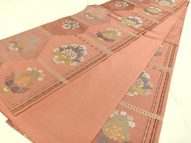 平和屋着物◎六通柄袋帯 紬地 草花文 正絹 逸品 BAAX1742qw