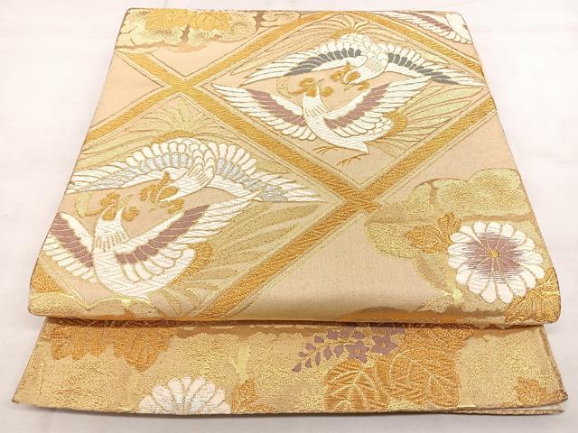 平和屋着物●六通柄袋帯　唐織　カラー　金銀糸　正絹　逸品　DABE1332op 平和屋着物◎六通柄袋帯 唐織 向かい鳥花文 金銀糸 正絹 逸品
