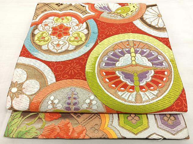 平和屋着物◎六通柄袋帯 唐織 花蝶丸文 金銀糸 正絹 逸品