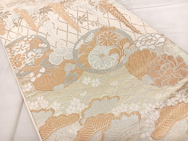 平和屋着物◎全通柄袋帯 唐織 草花文 金銀糸 正絹 逸品 BAAX1761qw