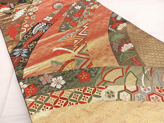 平和屋着物◎六通柄袋帯 唐織 遠山吉祥文 金糸 正絹 逸品 BAAX1764qw
